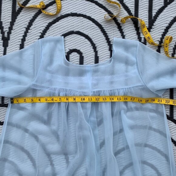 Vintage Sheer Chiffon Peignoir Robe Handmade Pastel Blue Dressing Gown - Picture 9 of 13